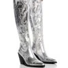 AZALEA WANG AFTER PARTY METALLIC WESTERN BOOT IN SILVER -Azalea Wang store azalea wang after party metallic western boot in silver silver 1 1