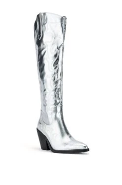 AZALEA WANG AFTER PARTY METALLIC WESTERN BOOT IN SILVER -Azalea Wang store azalea wang after party metallic western boot in silver silver 3 3 c1