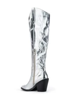 AZALEA WANG AFTER PARTY METALLIC WESTERN BOOT IN SILVER -Azalea Wang store azalea wang after party metallic western boot in silver silver 4 4 c1