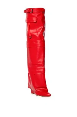 AZALEA WANG ALEXIA FOLD OVER WEDGE BOOT IN RED -Azalea Wang store azalea wang alexia fold over wedge boot in red red 3 3 c1
