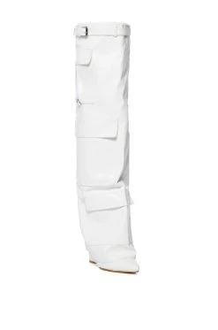 AZALEA WANG ALEXIA FOLD OVER WEDGE BOOT IN WHITE -Azalea Wang store azalea wang alexia fold over wedge boot in white white 3 3 c1