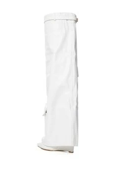 AZALEA WANG ALEXIA FOLD OVER WEDGE BOOT IN WHITE -Azalea Wang store azalea wang alexia fold over wedge boot in white white 4 4 c1