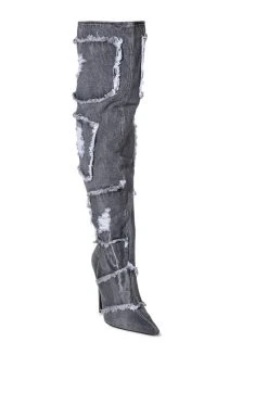 AZALEA WANG ALL MINE DISTRESSED DENIM BOOT IN DARK DENIM -Azalea Wang store azalea wang all mine distressed denim boot in dark denim denim 3 3