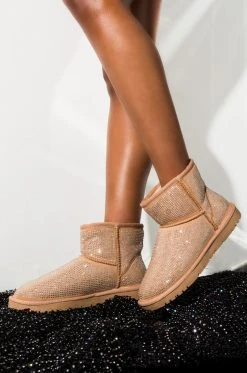 AZALEA WANG ALL NIGHT LONG RHINESTONE MINI ANKLE BOOTIES