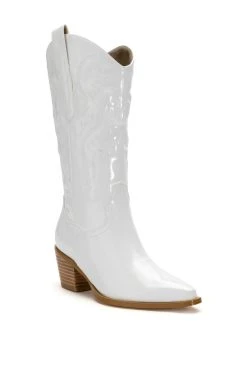 AZALEA WANG ANDREA CHUNKY WESTERN BOOT IN WHITE -Azalea Wang store azalea wang andrea chunky western boot in white white 3 3 c1