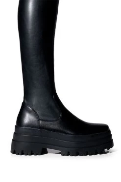 AZALEA WANG ARETHA STRETCH BOOT WITH 4 WAY STRETCH IN BLACK -Azalea Wang store azalea wang aretha stretch boot in black black 5 5
