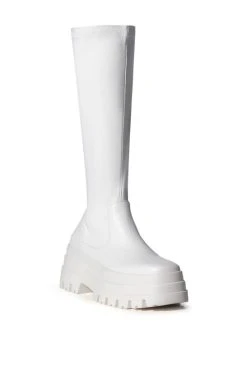 AZALEA WANG ARETHA STRETCH BOOT WITH 4 WAY STRETCH IN WHITE -Azalea Wang store azalea wang aretha stretch boot in white white 3 3