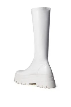 AZALEA WANG ARETHA STRETCH BOOT WITH 4 WAY STRETCH IN WHITE -Azalea Wang store azalea wang aretha stretch boot in white white 4 4