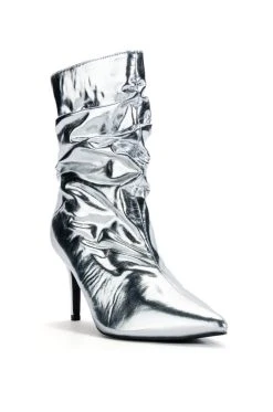 AZALEA WANG ARIELLA SLOUCH STILETTO BOOTIE IN SILVER -Azalea Wang store azalea wang ariella slouch stiletto bootie in silver silver 3 3