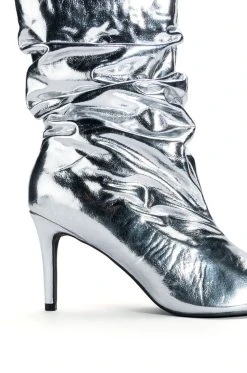 AZALEA WANG ARIELLA SLOUCH STILETTO BOOTIE IN SILVER -Azalea Wang store azalea wang ariella slouch stiletto bootie in silver silver 5 5