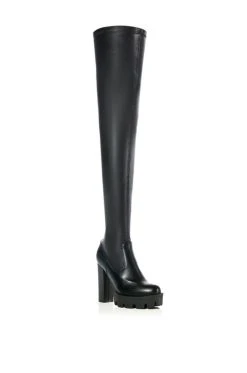 AZALEA WANG ASHLAND KNEE HIGH BOOT WITH 4 WAY STRETCH IN BLACK -Azalea Wang store azalea wang ashland knee high boot in black black 3 3