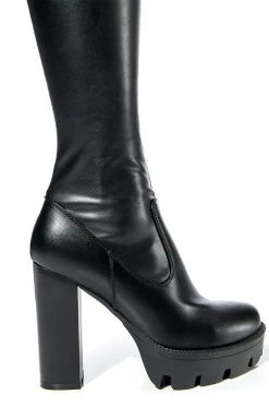 AZALEA WANG ASHLAND KNEE HIGH BOOT WITH 4 WAY STRETCH IN BLACK -Azalea Wang store azalea wang ashland knee high boot in black black 5 5