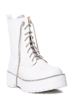 AZALEA WANG ATTENTIVE EMBELLISHED BOOTIE IN WHITE -Azalea Wang store azalea wang attentive embellished bootie in white white 3 3
