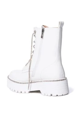 AZALEA WANG ATTENTIVE EMBELLISHED BOOTIE IN WHITE -Azalea Wang store azalea wang attentive embellished bootie in white white 4 4