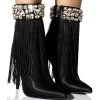 AZALEA WANG AVERI EMBELLISHED FRINGE BOOTIE IN BLACK -Azalea Wang store azalea wang averi embellished fringe bootie in black black 1 1