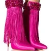 AZALEA WANG AVERI EMBELLISHED FRINGE BOOTIE IN PINK -Azalea Wang store azalea wang averi embellished fringe bootie in pink pink 1 1