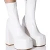AZALEA WANG BE YOUR GIRL CHUNKY PLATFORM BOOTIE WITH 4 WAY STRETCH IN WHITE -Azalea Wang store azalea wang be your girl chunky platform bootie in white white 1 1