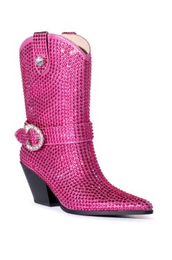 AZALEA WANG BIG SLAY RHINESTONE EMBELLISHED WESTERN BOOTIE IN PINK -Azalea Wang store azalea wang big slay rhinestone embellished western bootie in pink pink 3 3