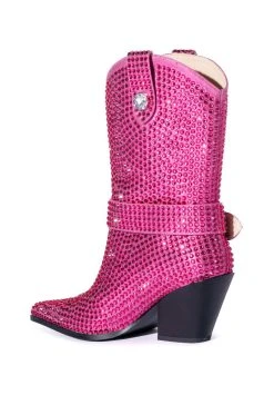 AZALEA WANG BIG SLAY RHINESTONE EMBELLISHED WESTERN BOOTIE IN PINK -Azalea Wang store azalea wang big slay rhinestone embellished western bootie in pink pink 4 4