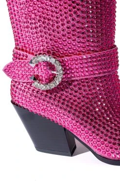 AZALEA WANG BIG SLAY RHINESTONE EMBELLISHED WESTERN BOOTIE IN PINK -Azalea Wang store azalea wang big slay rhinestone embellished western bootie in pink pink 5 5