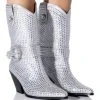 AZALEA WANG BIG SLAY RHINESTONE EMBELLISHED WESTERN BOOTIE IN SILVER -Azalea Wang store azalea wang big slay rhinestone embellished western bootie in silver silver 1 1