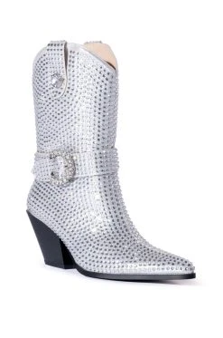 AZALEA WANG BIG SLAY RHINESTONE EMBELLISHED WESTERN BOOTIE IN SILVER -Azalea Wang store azalea wang big slay rhinestone embellished western bootie in silver silver 3 3