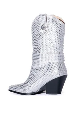 AZALEA WANG BIG SLAY RHINESTONE EMBELLISHED WESTERN BOOTIE IN SILVER -Azalea Wang store azalea wang big slay rhinestone embellished western bootie in silver silver 4 4