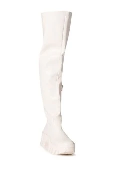 AZALEA WANG BIG STEPPER THIGH HIGH FLATFORM BOOT IN CREAM -Azalea Wang store azalea wang big stepper thigh high flatform boot in cream cream 3 3