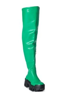 AZALEA WANG BIG STEPPER THIGH HIGH FLATFORM BOOT IN GREEN -Azalea Wang store azalea wang big stepper thigh high flatform boot in green green 3 3