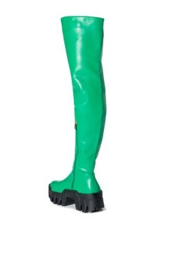 AZALEA WANG BIG STEPPER THIGH HIGH FLATFORM BOOT IN GREEN -Azalea Wang store azalea wang big stepper thigh high flatform boot in green green 4 4