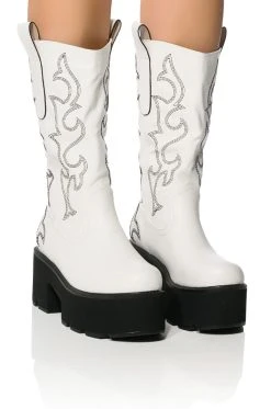 AZALEA WANG BLIZZARD CHUNKY WESTERN BOOT IN WHITE BLACK -Azalea Wang store azalea wang blizzard chunky western boot in white black white 1 1