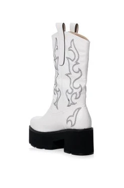AZALEA WANG BLIZZARD CHUNKY WESTERN BOOT IN WHITE BLACK -Azalea Wang store azalea wang blizzard chunky western boot in white black white 4 4