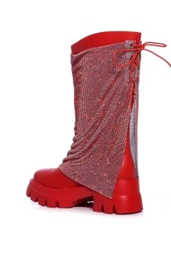 AZALEA WANG BLOOMFIELD EMBELLISHED BOOT IN RED -Azalea Wang store azalea wang bloomfield embellished boot in red red 4 4