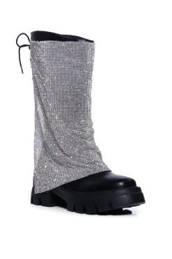 AZALEA WANG BLOOMFIELD EMBELLISHED BOOT IN SILVER -Azalea Wang store azalea wang bloomfield embellished boot in silver silver 3 3