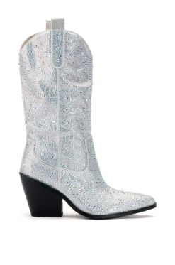 AZALEA WANG BOOSTS SILVER EMBELLISHED WESTERN BOOT -Azalea Wang store azalea wang boosts silver embellished western boot white 3 3