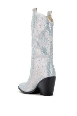 AZALEA WANG BOOSTS SILVER EMBELLISHED WESTERN BOOT -Azalea Wang store azalea wang boosts silver embellished western boot white 6 6