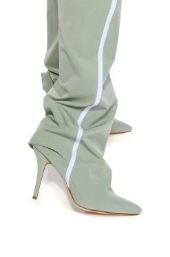 AZALEA WANG TRACK PANT BOOT IN SAGE GREEN -Azalea Wang store azalea wang boot track pant in sage green green 5 5