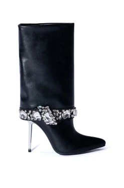 AZALEA WANG BRIAR FOLD OVER RHINESTONE GEM STILETTO BOOTIE IN BLACK -Azalea Wang store azalea wang briar fold over rhinestone gem stiletto bootie in black black 2 2