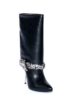 AZALEA WANG BRIAR FOLD OVER RHINESTONE GEM STILETTO BOOTIE IN BLACK -Azalea Wang store azalea wang briar fold over rhinestone gem stiletto bootie in black black 3 3