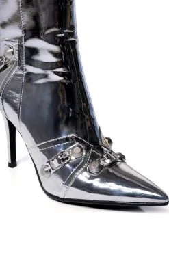 AZALEA WANG BROOKLYN STILETTO BOOTIE IN SILVER -Azalea Wang store azalea wang brooklyn stiletto bootie in silver silver 5 5