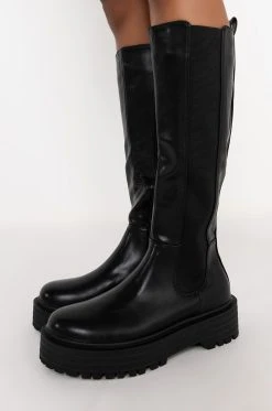 AZALEA WANG CAN'T RAIN ON ME FLATFORM BOOT IN BLACK -Azalea Wang store azalea wang cant rain on me flatform boot in black black 5 5