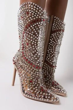 AZALEA WANG CENTER OF ATTENTION WESTERN STILETTO BOOTIE IN NUDE -Azalea Wang store azalea wang center of attention stiletto bootie in nude nude 5 5