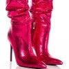 AZALEA WANG CHARLOTTE METALLIC SNAKE STILETTO BOOTIE IN FUCHSIA -Azalea Wang store azalea wang charlotte metallic snake stiletto bootie in fuchsia fuchsia 1 1