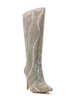 AZALEA WANG CLASSY RHINESTONE ENCRUSTED STILETTO BOOT IN SILVER -Azalea Wang store azalea wang classy rhinestone encrusted stiletto boot in silver silver 3 3