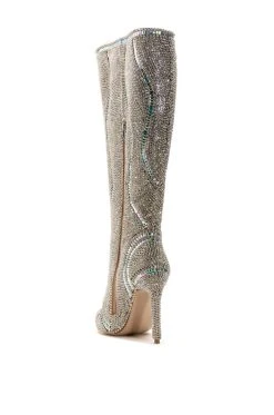 AZALEA WANG CLASSY RHINESTONE ENCRUSTED STILETTO BOOT IN SILVER -Azalea Wang store azalea wang classy rhinestone encrusted stiletto boot in silver silver 4 4