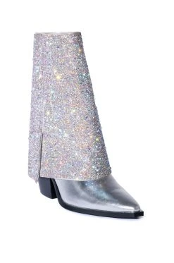 AZALEA WANG CRYSTALIZED RHINESTONE EMBELLISHED WESTERN BOOT IN SILVER -Azalea Wang store azalea wang crystalized rhinestone embellished western boot in silver silver 3 3