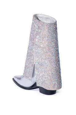 AZALEA WANG CRYSTALIZED RHINESTONE EMBELLISHED WESTERN BOOT IN SILVER -Azalea Wang store azalea wang crystalized rhinestone embellished western boot in silver silver 4 4
