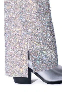 AZALEA WANG CRYSTALIZED RHINESTONE EMBELLISHED WESTERN BOOT IN SILVER -Azalea Wang store azalea wang crystalized rhinestone embellished western boot in silver silver 5 5