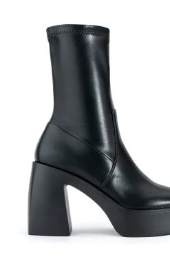 AZALEA WANG DANIELLE CHUNKY BOOTIE WITH 4 WAY STRETCH IN BLACK STRETCH -Azalea Wang store azalea wang danielle chunky bootie in black stretch black 5 5