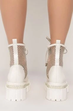 AZALEA WANG DIAMOND DRIP FLATFORM BOOTIE IN WHITE -Azalea Wang store azalea wang diamond drip flatform bootie in white white 4 4